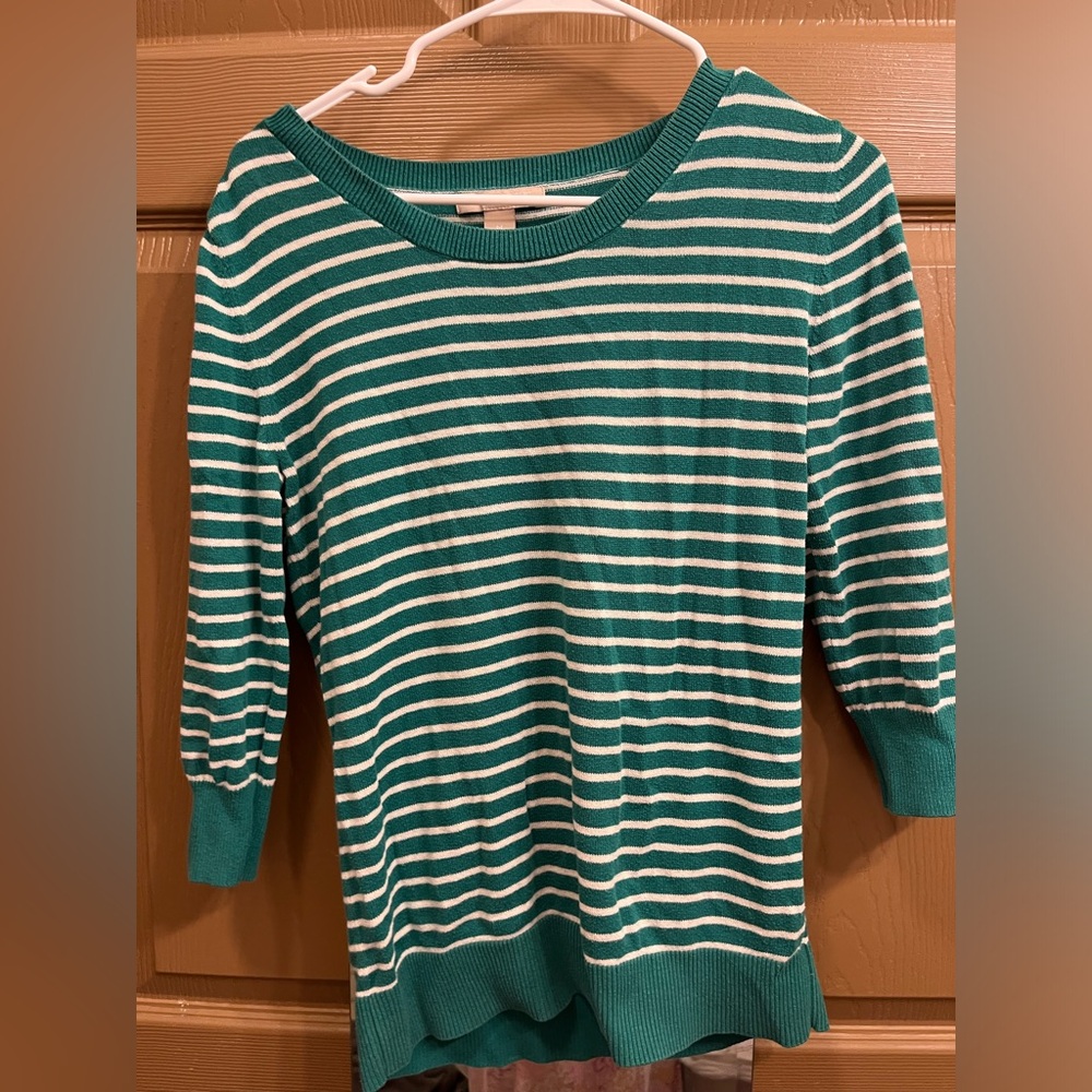 Banana Republic Green and White Striped Sweater